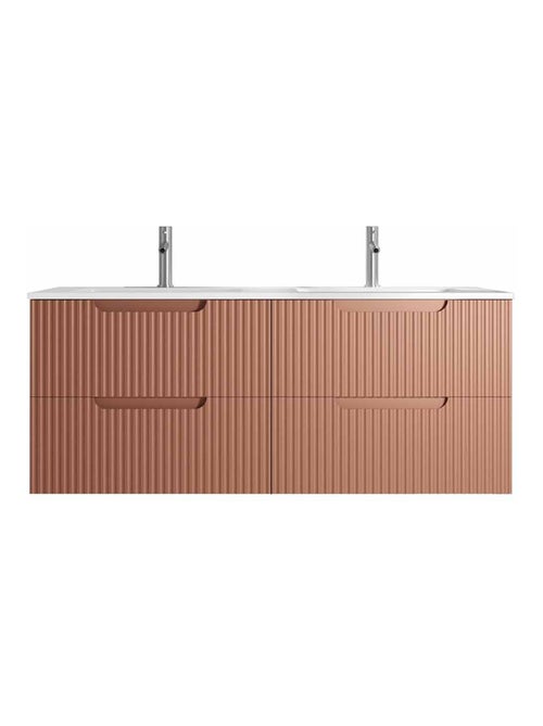Meuble de salle de bain double vasque encastrée avec façade ondulée et rangements spacieux - Kiabi Meuble de salle de bain double vasque encastrée avec façade ondulée et rangements spacieux - Kiabi