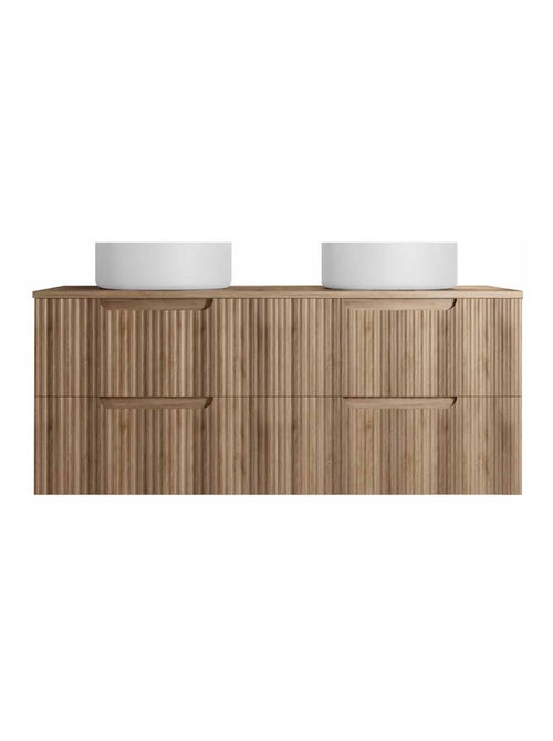 Meuble de salle de bain double vasque ronde avec façade ondulée et rangements intégrés - Kiabi Meuble de salle de bain double vasque ronde avec façade ondulée et rangements intégrés - Kiabi