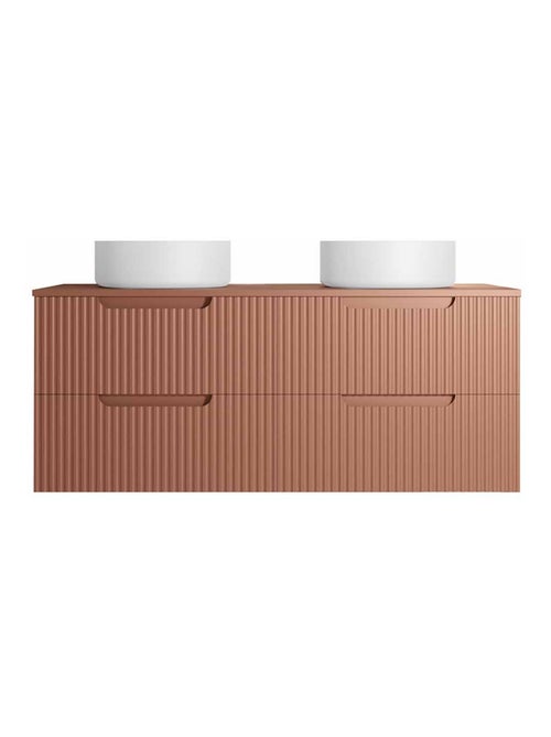 Meuble de salle de bain double vasque ronde avec façade ondulée et rangements intégrés - Kiabi Meuble de salle de bain double vasque ronde avec façade ondulée et rangements intégrés - Kiabi