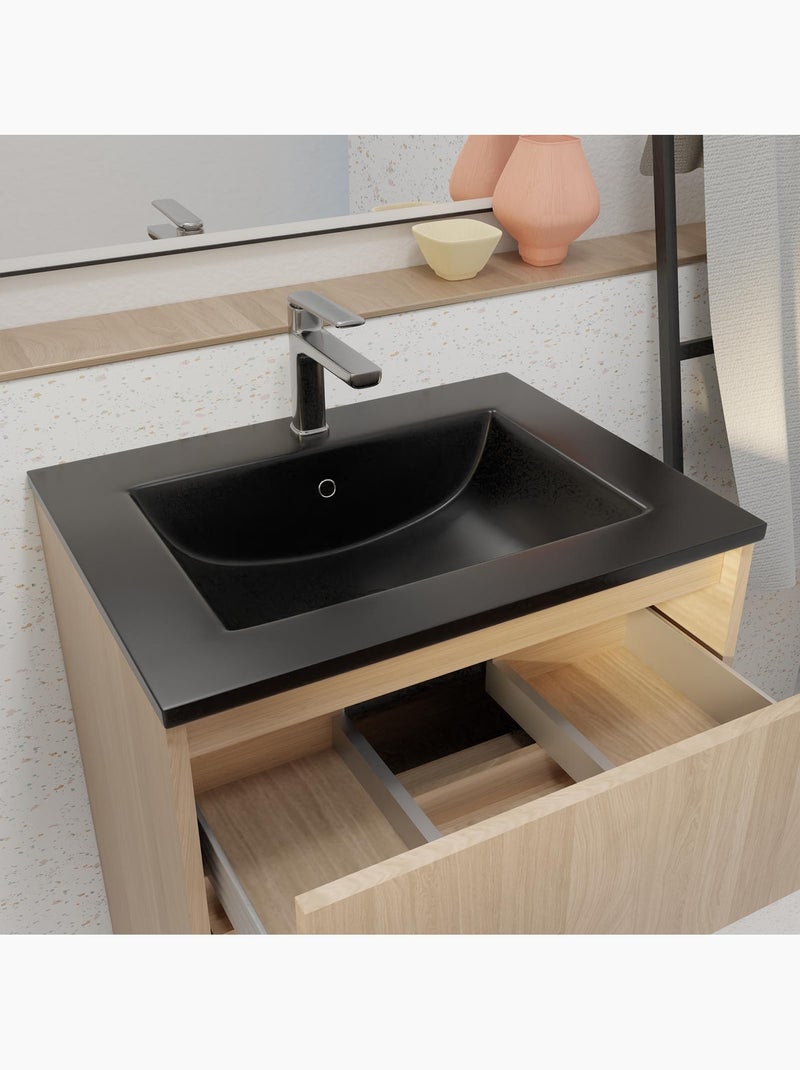 Meuble de salle de bains sur pieds avec 3 tiroirs et vasque en céramique Noir - Kiabi