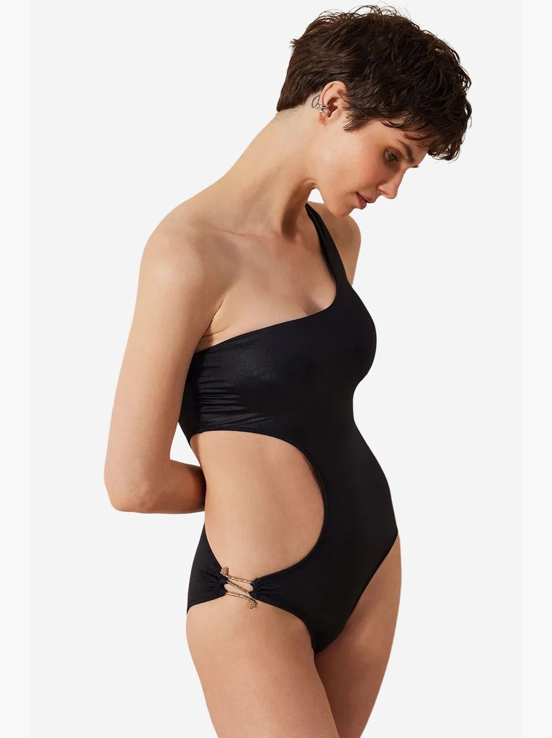 Mia eenschouder glanzende suit penti Zwart - Kiabi