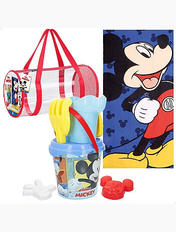 Mickey ensemble seau de plage avec accessoires serviette et sac
