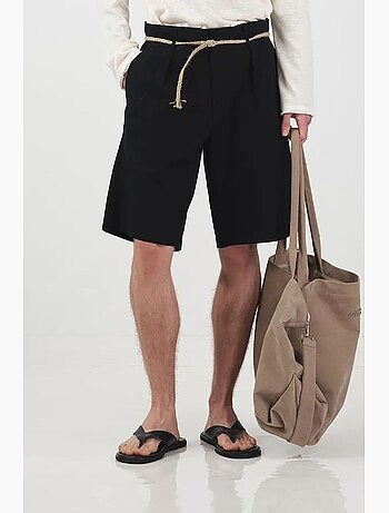 Mid waist relaxed fit poplin shorts met riem giesto