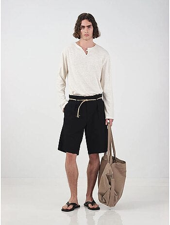Mid waist relaxed fit poplin shorts met riem giesto
