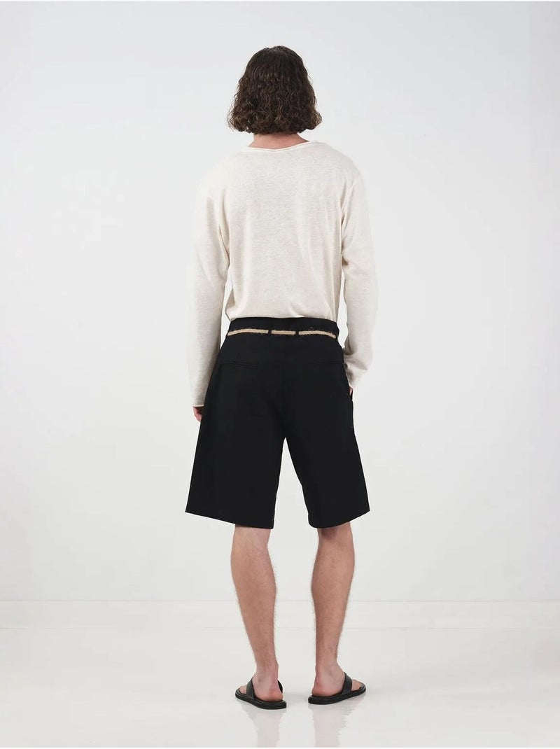 Mid waist relaxed fit poplin shorts met riem giesto Zwart - Kiabi