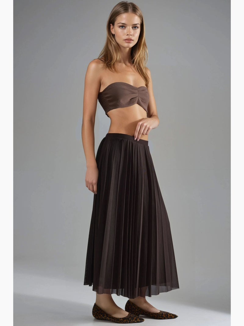 Mid-waist tule maxi-rok busem Donkerbruin - Kiabi