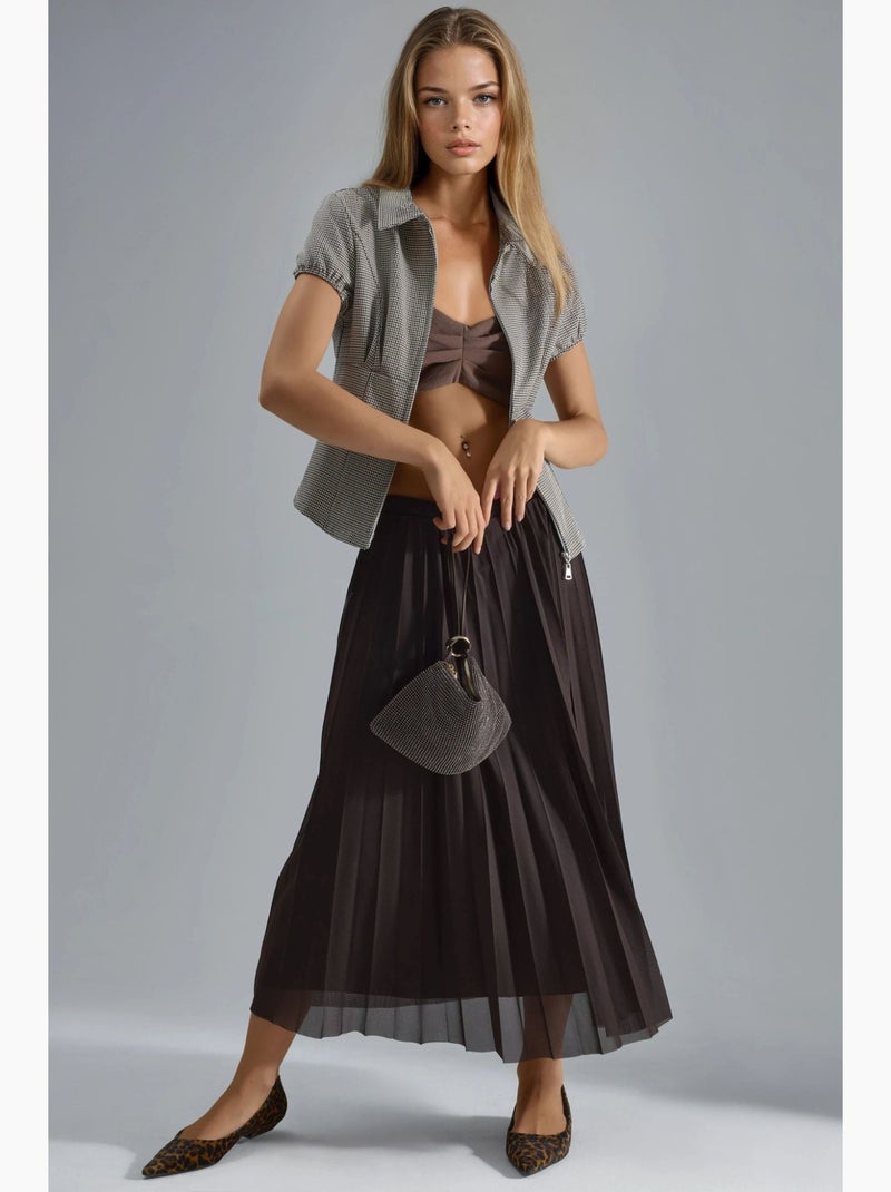 Mid-waist tule maxi-rok busem Donkerbruin - Kiabi