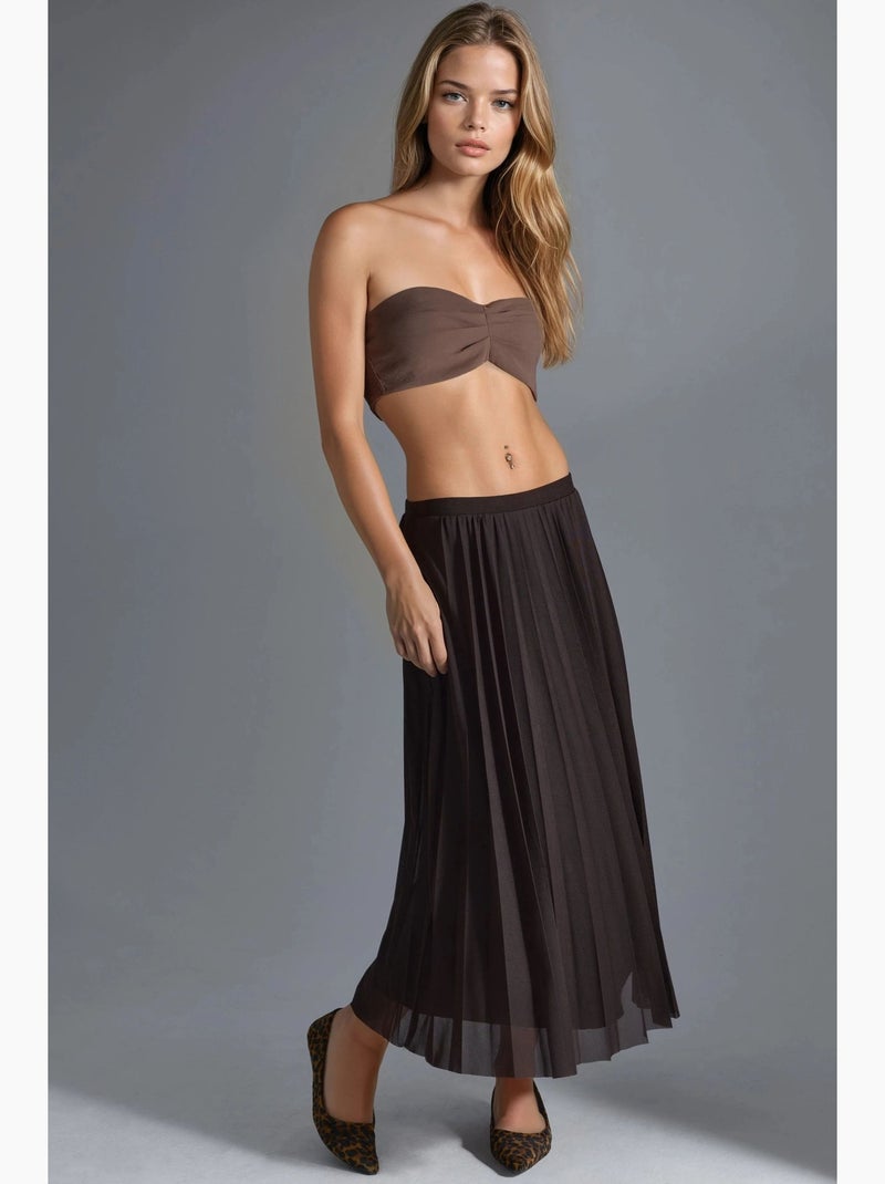 Mid-waist tule maxi-rok busem Donkerbruin - Kiabi