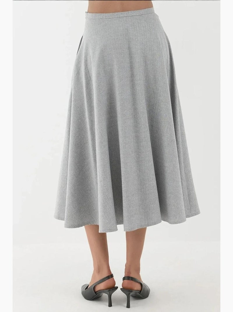 Midi a-lijnrok met hoge taille en ritssluiting hiccup Grijs - Kiabi