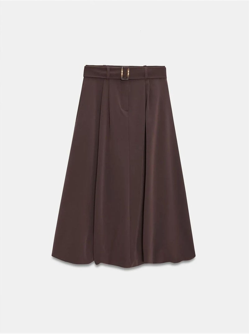 Midi ballonrok met hoge taille en riem dilvin Chocoladebruin - Kiabi