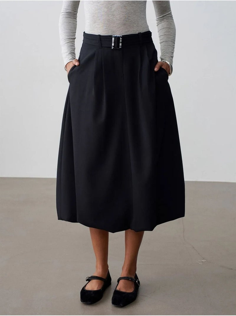 Midi ballonrok met hoge taille en riem dilvin Zwart - Kiabi