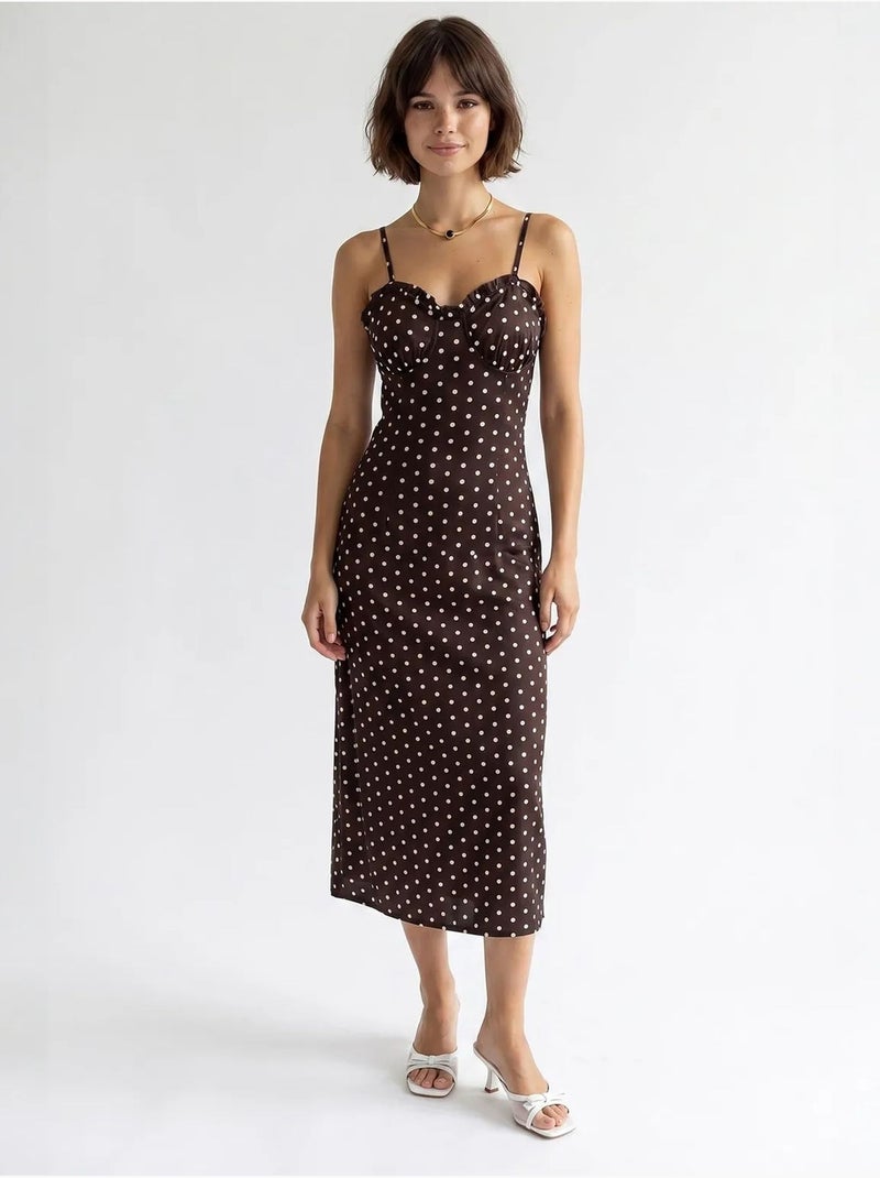 Midi bodycon jurk met stippen mixray Chocoladebruin - Kiabi
