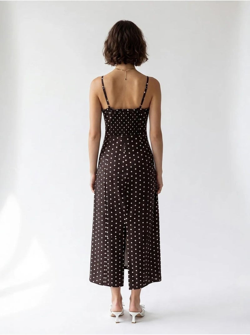 Midi bodycon jurk met stippen mixray Chocoladebruin - Kiabi