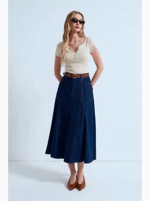 Midi denim a-lijn rok met hoge taille dilvin - Kiabi Midi denim a-lijn rok met hoge taille dilvin - Kiabi