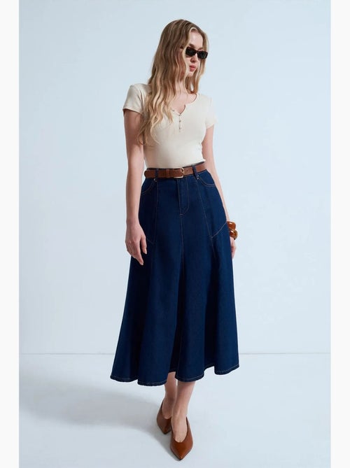 Midi denim a-lijn rok met hoge taille dilvin - Kiabi Midi denim a-lijn rok met hoge taille dilvin - Kiabi