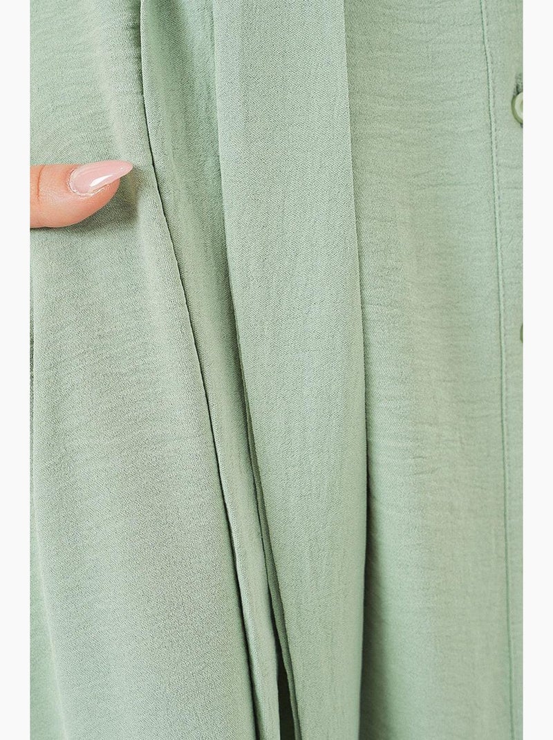 Midi-jurk in a-lijn met overhemdkraag, knopen en biesdetail bdart Groen - Kiabi
