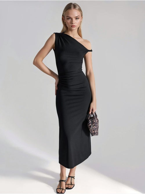 Midi-jurk met asymmetrische kraag en bodycon-pasvorm - Kiabi Midi-jurk met asymmetrische kraag en bodycon-pasvorm - Kiabi