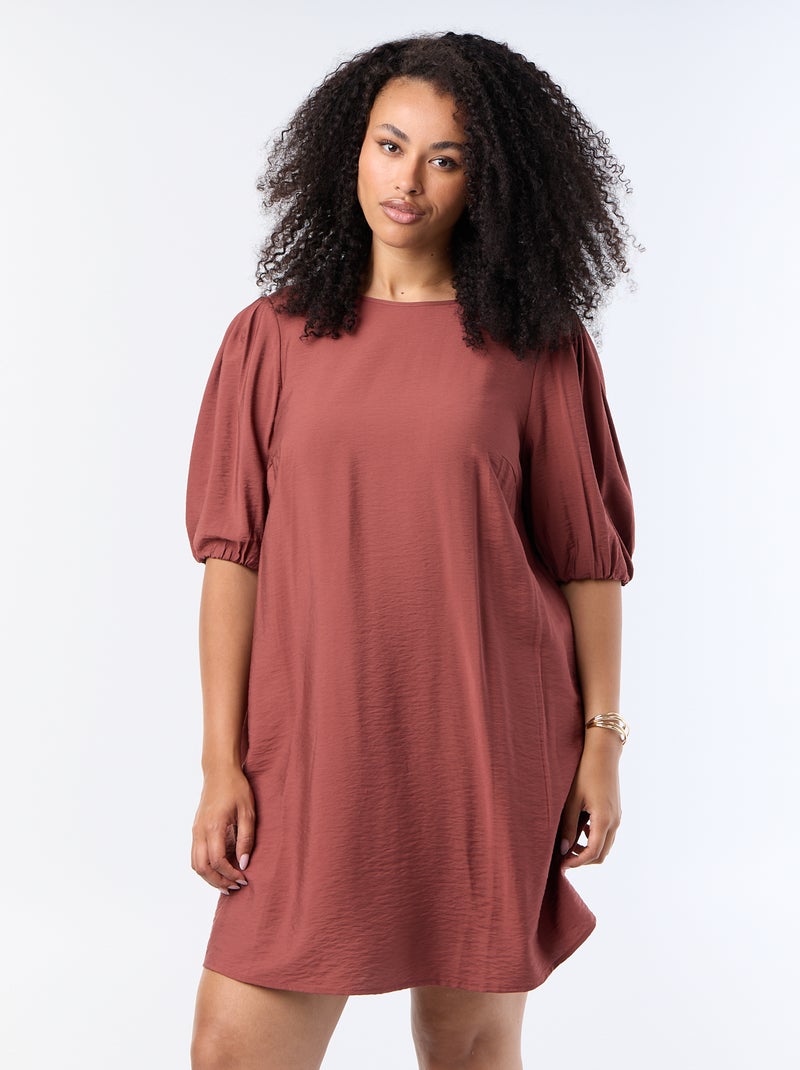 Midi-jurk met ballonmouwen Bruin - Kiabi