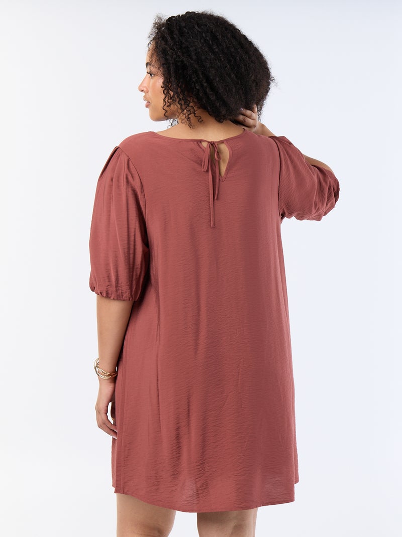 Midi-jurk met ballonmouwen Bruin - Kiabi