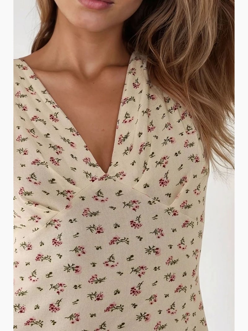 Midi-jurk met bloemen v-hals hiccup Multicolor - Kiabi