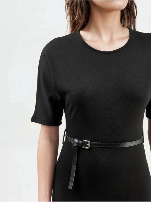 Midi-jurk met ceintuur en korte mouwen busem - Kiabi
