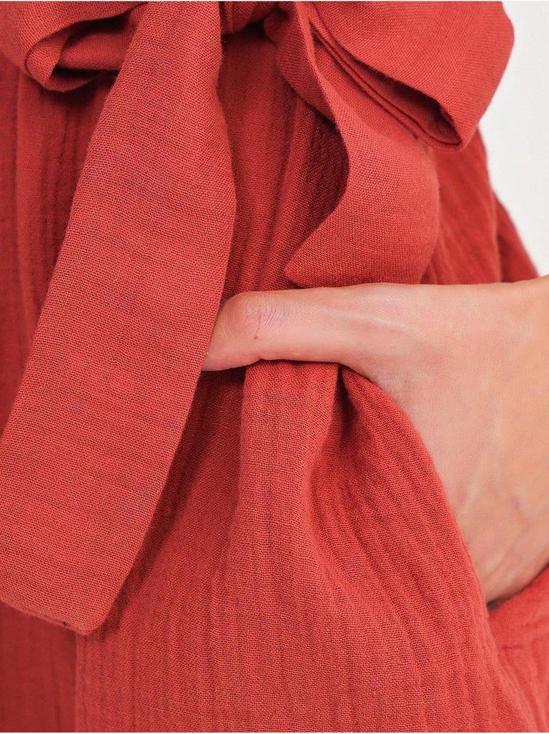 Midi-jurk met ceintuur en korte mouwen mixray Donkerrood - Kiabi
