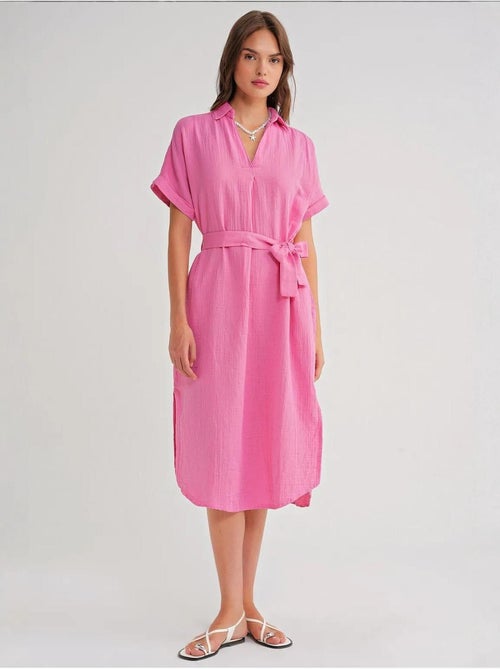 Midi-jurk met ceintuur en korte mouwen mixray - Kiabi Midi-jurk met ceintuur en korte mouwen mixray - Kiabi
