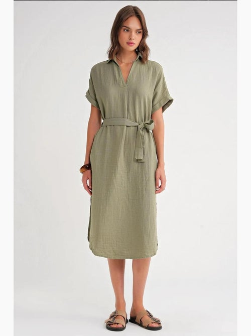 Midi-jurk met ceintuur en korte mouwen mixray - Kiabi Midi-jurk met ceintuur en korte mouwen mixray - Kiabi