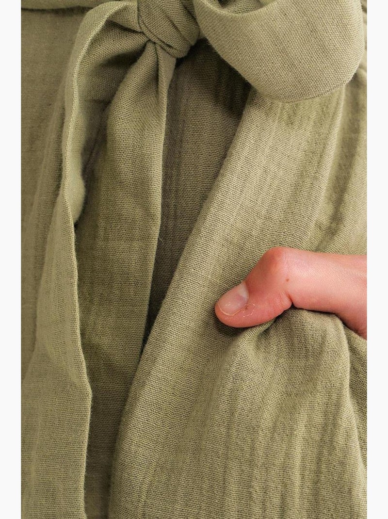 Midi-jurk met ceintuur en korte mouwen mixray Kaki - Kiabi