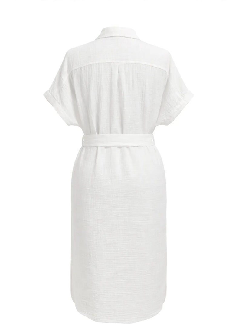 Midi-jurk met ceintuur en korte mouwen mixray Wit - Kiabi