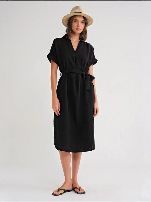 Midi-jurk met ceintuur en korte mouwen mixray - Kiabi Midi-jurk met ceintuur en korte mouwen mixray - Kiabi