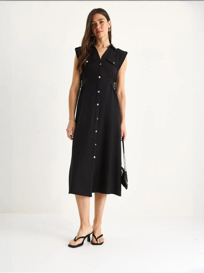 Midi-jurk met ceintuurdetail lucci Zwart - Kiabi