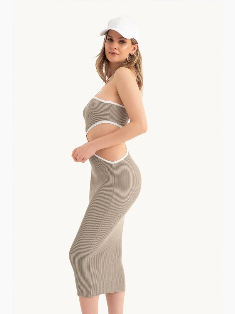 Midi-jurk met één schouder en een uitsparing aan de zijkant hiccup Natuurlijk beige - Kiabi