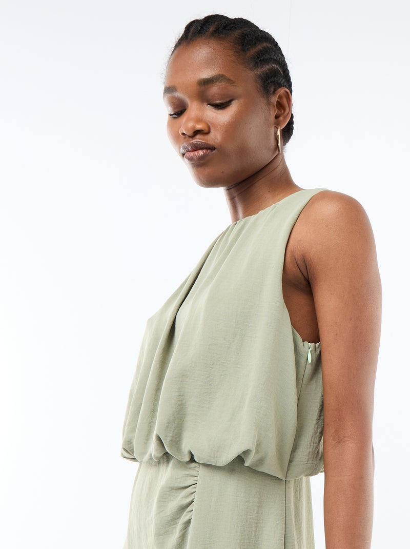 Midi jurk met gedrapeerd effect zonder mouwen Groen - Kiabi