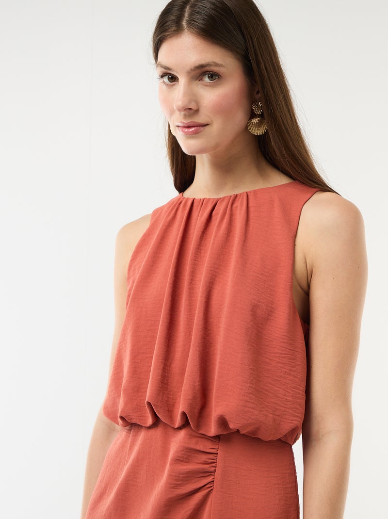 Midi jurk met gedrapeerd effect zonder mouwen Rood - Kiabi