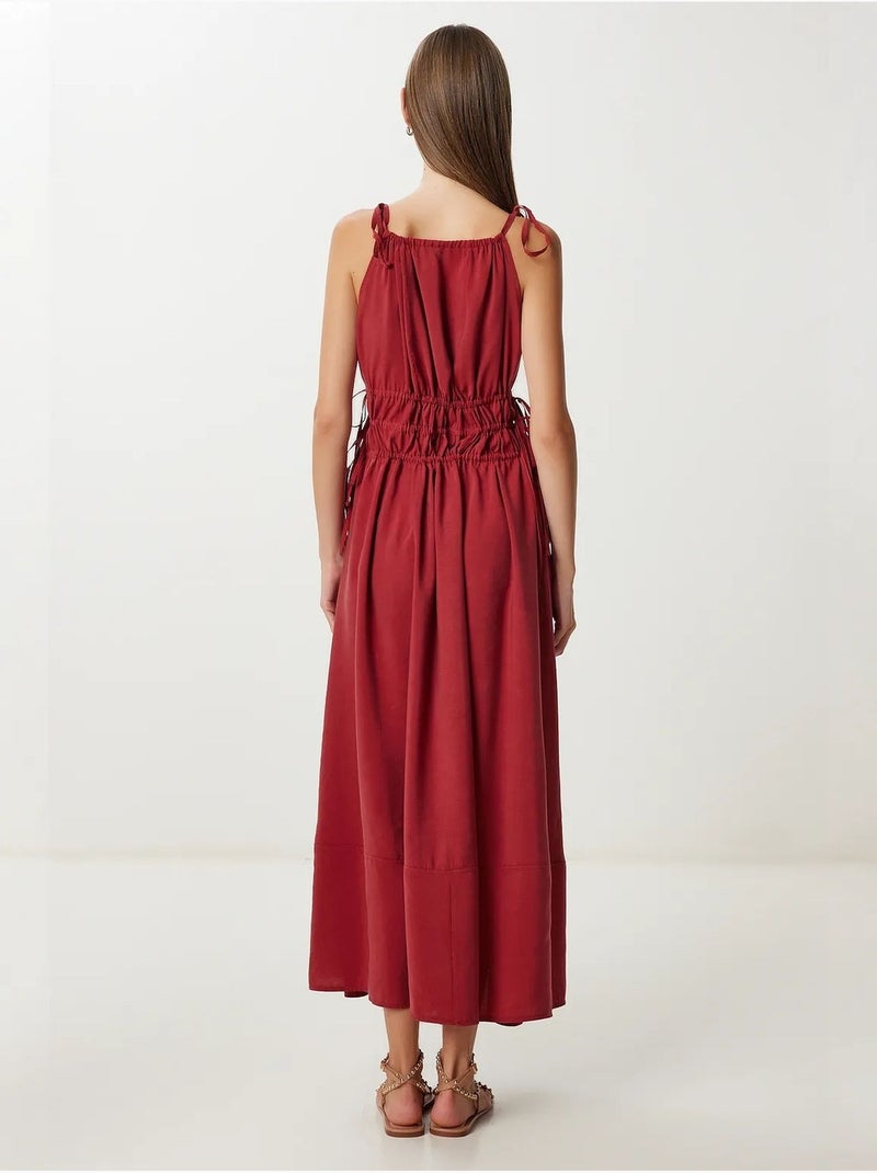 Midi-jurk met halternek en strikdetail istanbul Donkerrood - Kiabi