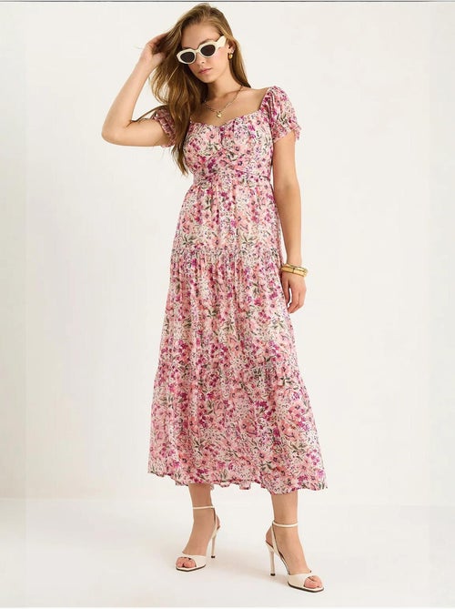 Midi-jurk met hartvormige kraag en bloemenprint lucci - Kiabi Midi-jurk met hartvormige kraag en bloemenprint lucci - Kiabi