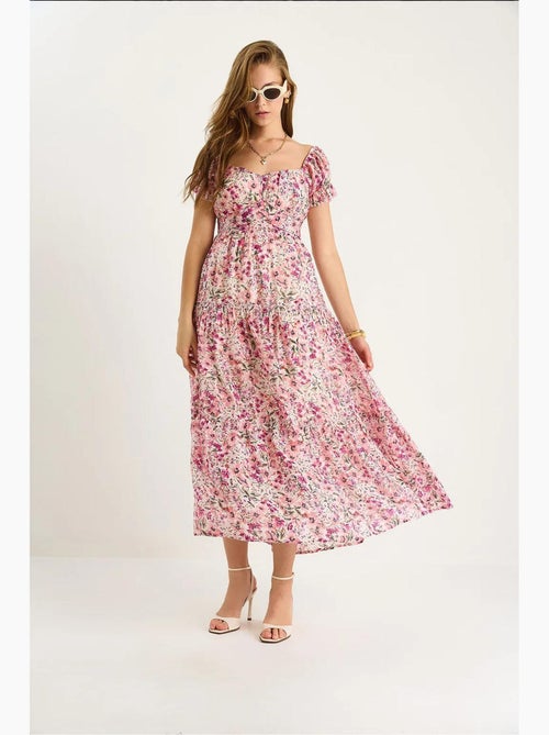 Midi-jurk met hartvormige kraag en bloemenprint lucci - Kiabi Midi-jurk met hartvormige kraag en bloemenprint lucci - Kiabi