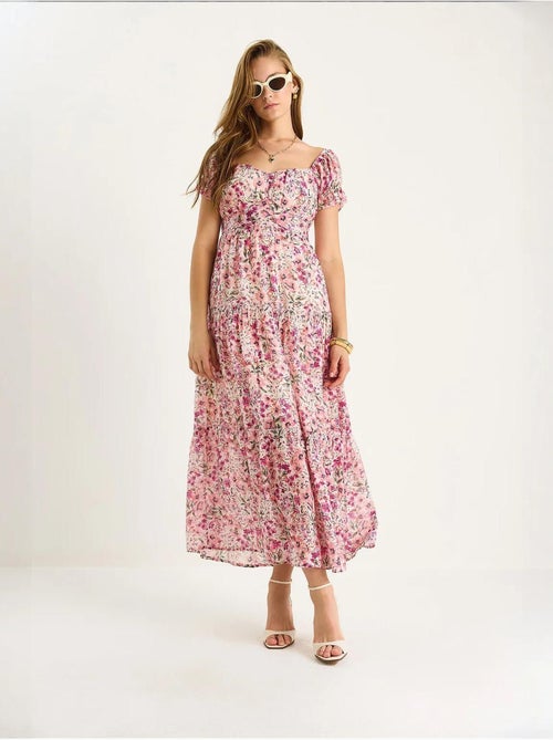 Midi-jurk met hartvormige kraag en bloemenprint lucci - Kiabi Midi-jurk met hartvormige kraag en bloemenprint lucci - Kiabi