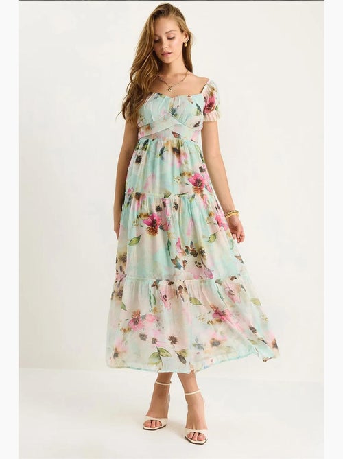 Midi-jurk met hartvormige kraag en bloemenprint lucci - Kiabi
