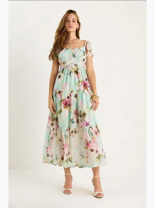 Midi-jurk met hartvormige kraag en bloemenprint lucci - Kiabi