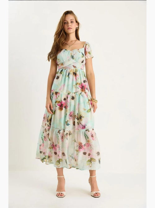 Midi-jurk met hartvormige kraag en bloemenprint lucci - Kiabi