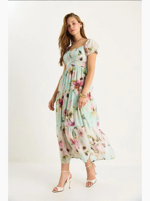 Midi-jurk met hartvormige kraag en bloemenprint lucci - Kiabi
