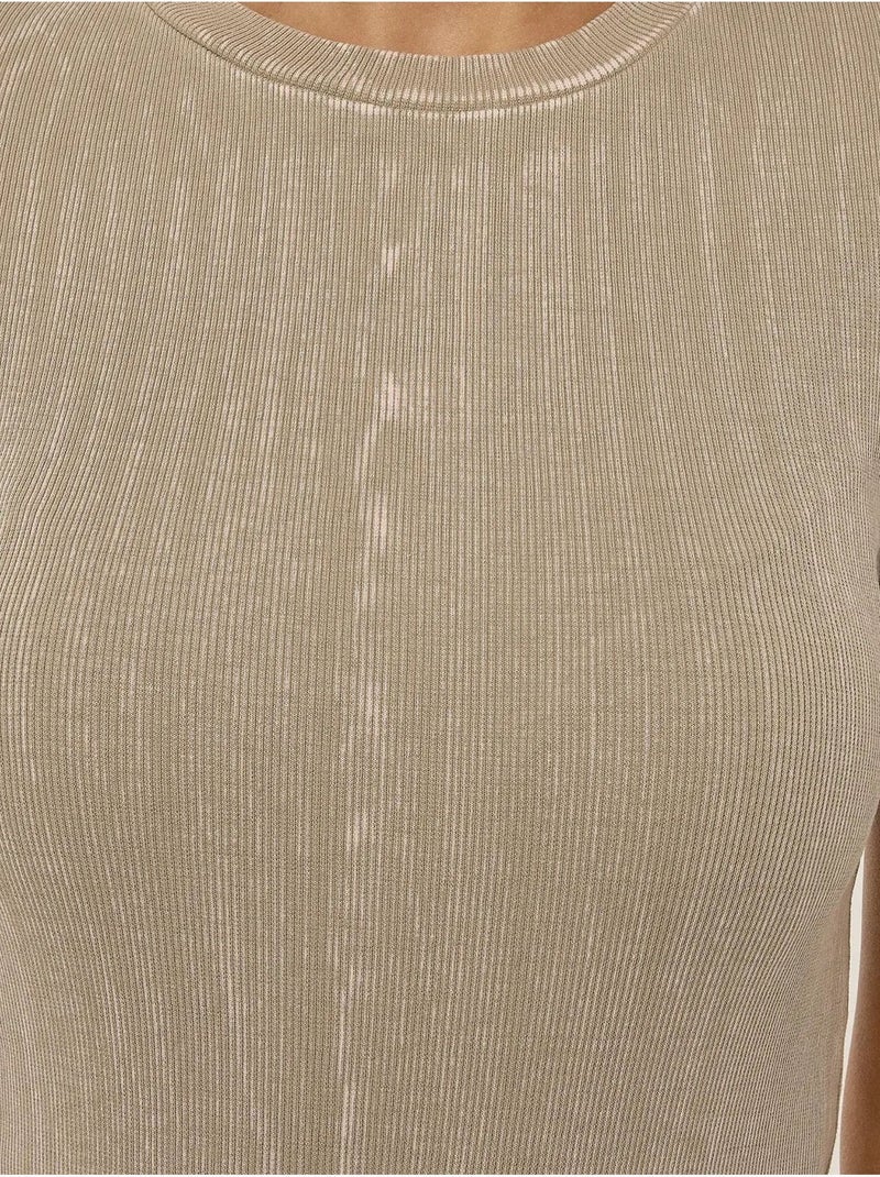 Midi-jurk met korte mouwen en ronde hals hiccup Natuurlijk beige - Kiabi