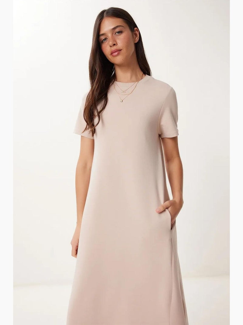 Midi-jurk met korte mouwen en ronde hals istanbul Crème - Kiabi