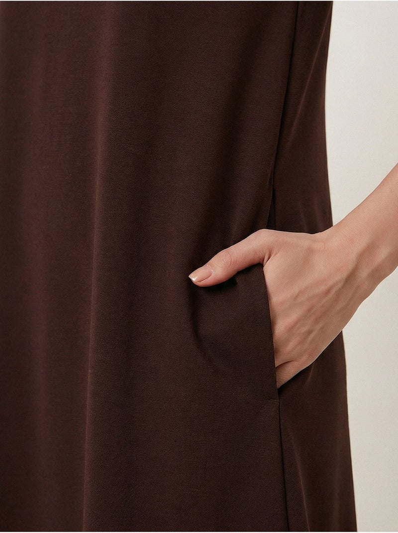 Midi-jurk met korte mouwen en ronde hals istanbul Donkerbruin - Kiabi