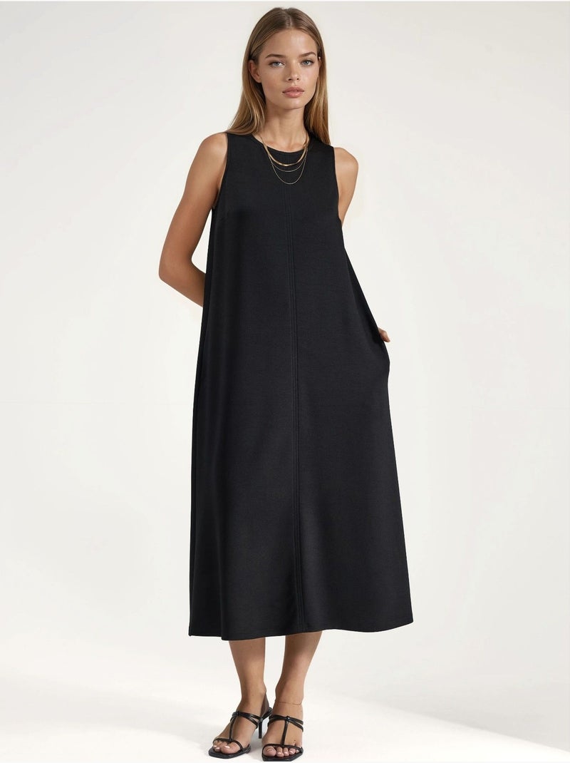 Midi-jurk met modal touch in relaxed fit met zakken hiccup Zwart - Kiabi