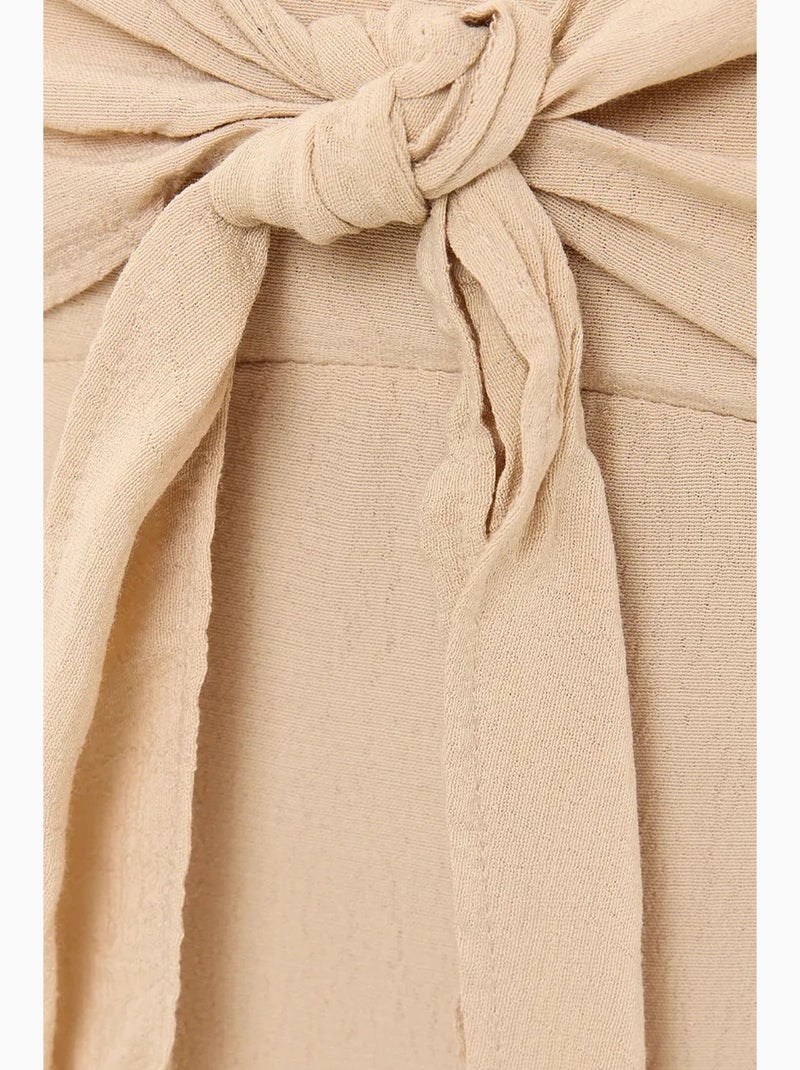 Midi-jurk met spaghettibandjes en strik aan de voorkant hiccup Natuurlijk beige - Kiabi