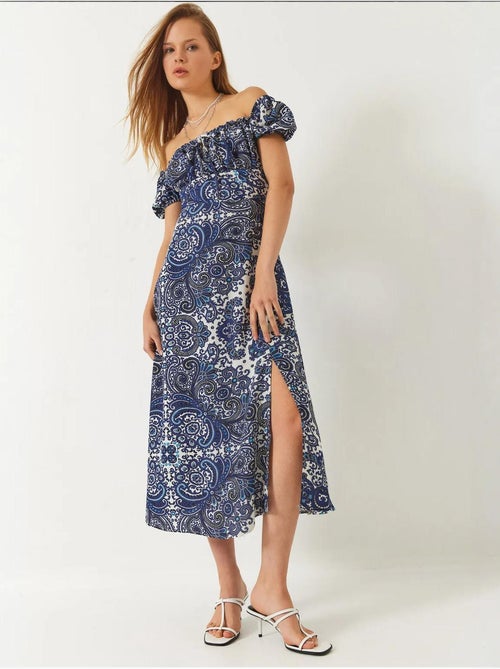 Midi-jurk met strikbandjes en splitdetail lucci - Kiabi Midi-jurk met strikbandjes en splitdetail lucci - Kiabi