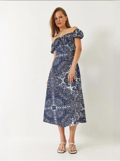 Midi-jurk met strikbandjes en splitdetail lucci - Kiabi Midi-jurk met strikbandjes en splitdetail lucci - Kiabi